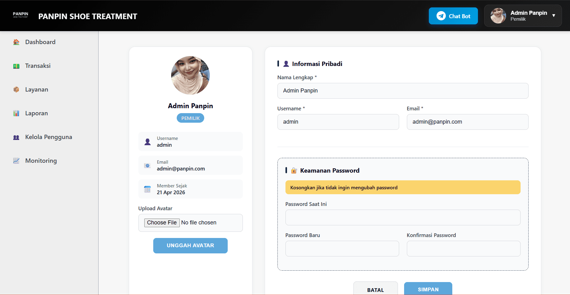Panpin Shoe Treatment — Web-Based Cashier & Business Management System - Screenshot 1